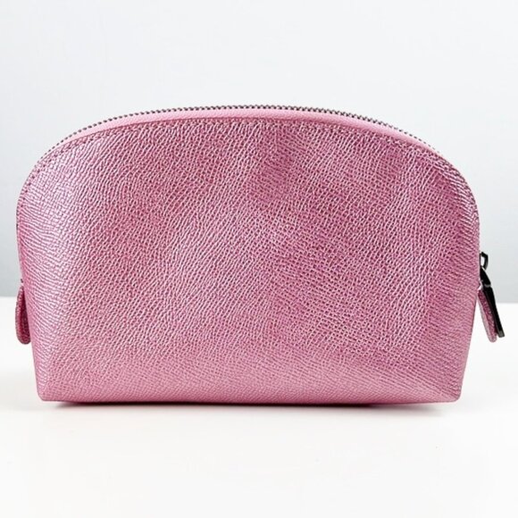 Coach Metallic Pink Pebbled Leather Zip Around Cosmetic Makeup Pouch Bag - Picture 4 of 13
